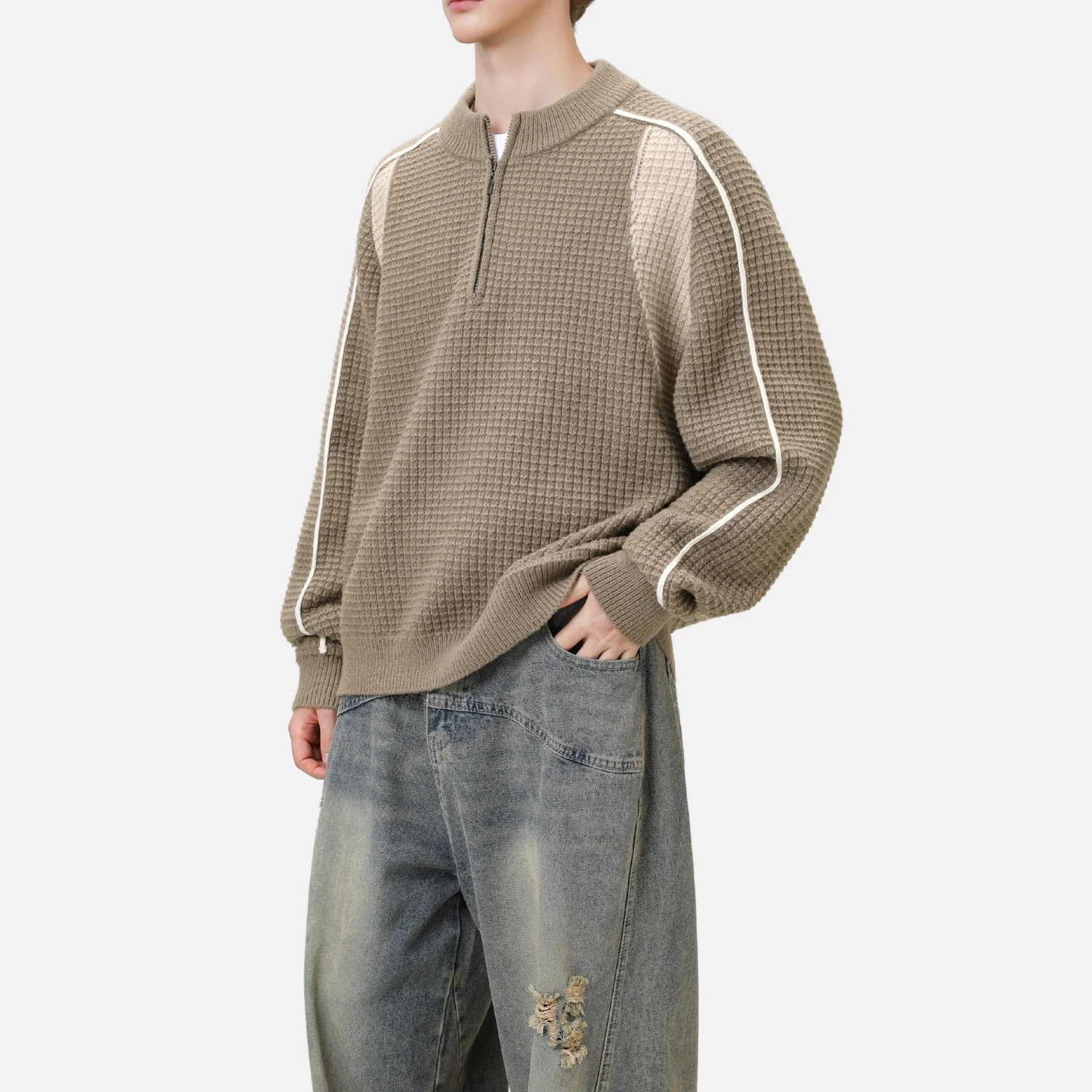 Textured Half-Zip Knit Sweatshirts - Beauption