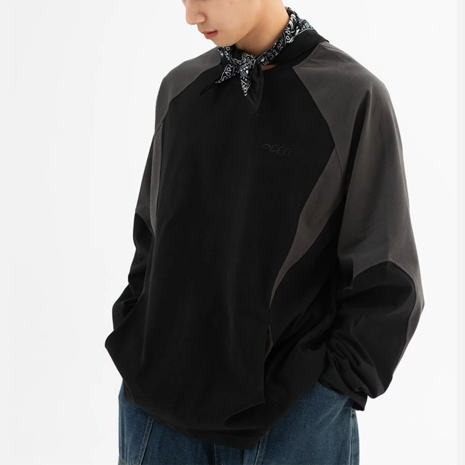 Colorblock Cotton Crewneck Sweatshirt - Beauption