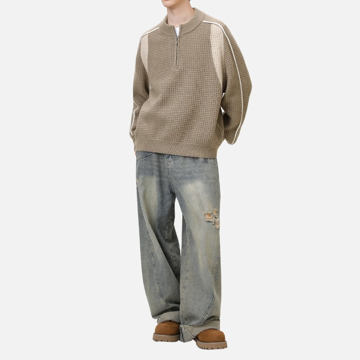 Textured Half-Zip Knit Sweatshirts - Beauption