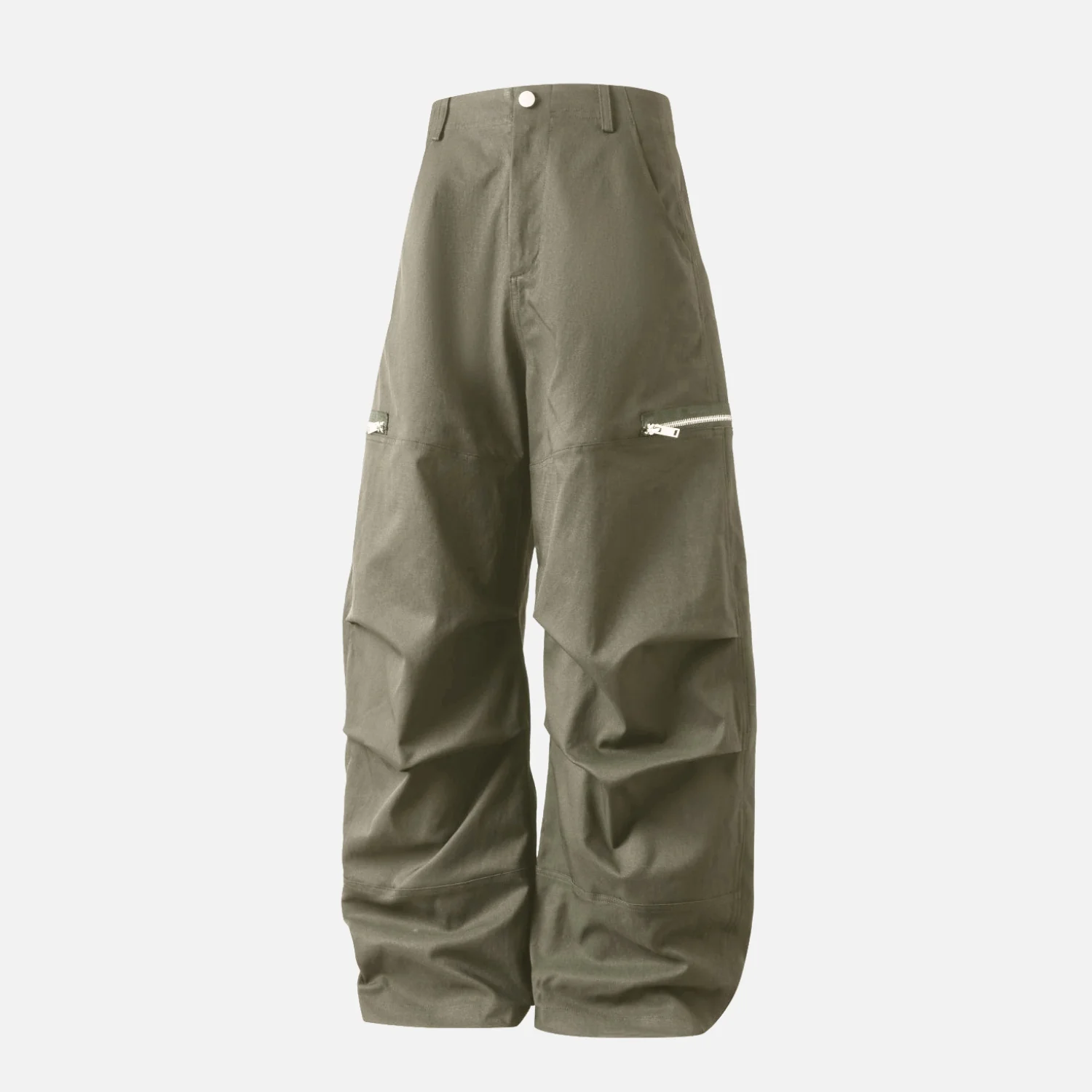 Pleated Slant Cargo Baggy Pants - Beauption