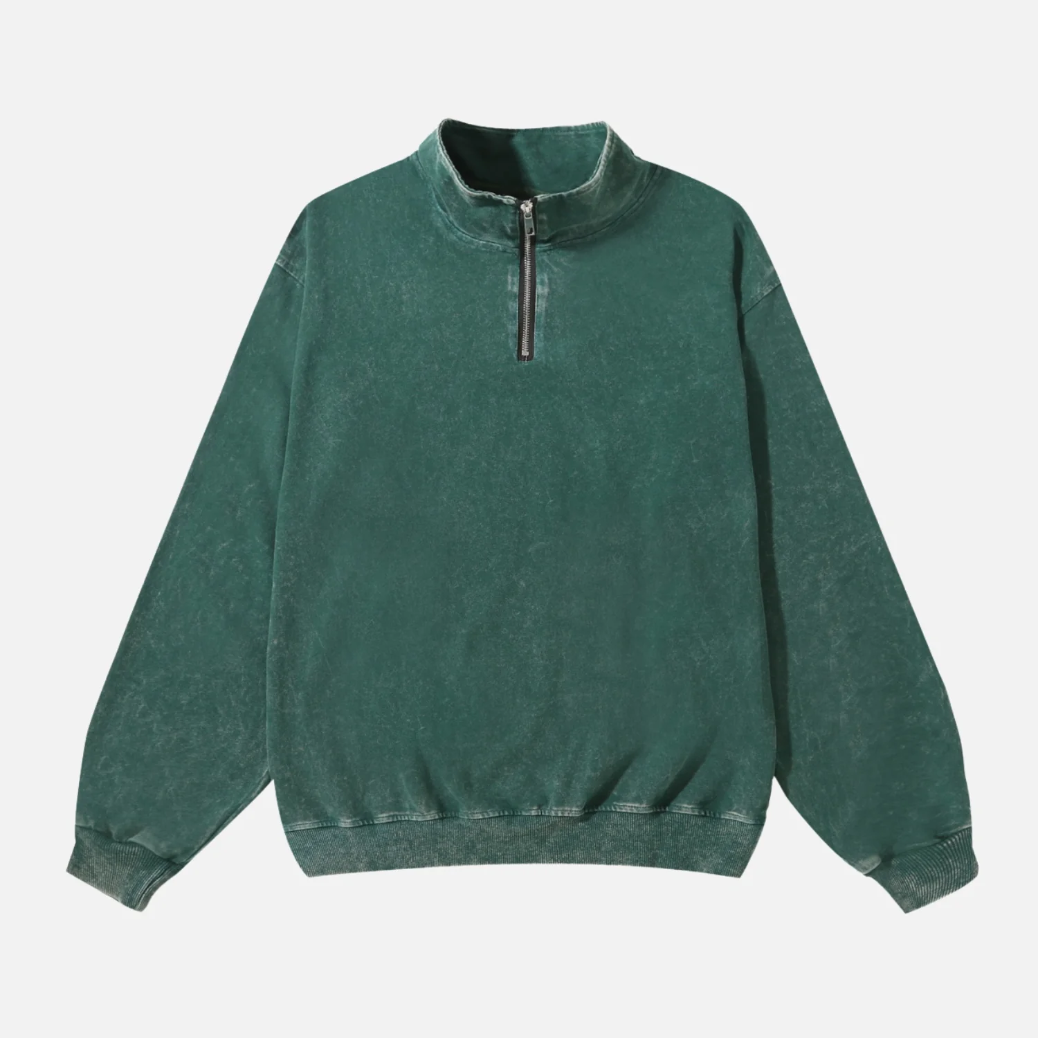 Washed Stand Collar Half-Zip Sweatshirt - Beauption