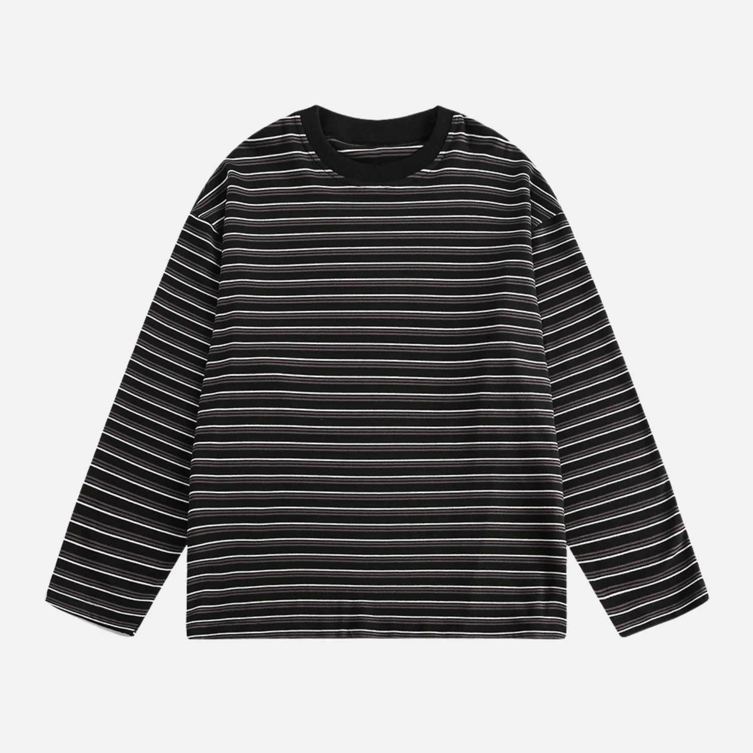 Striped Crewneck Long Sleeve Tee - Beauption