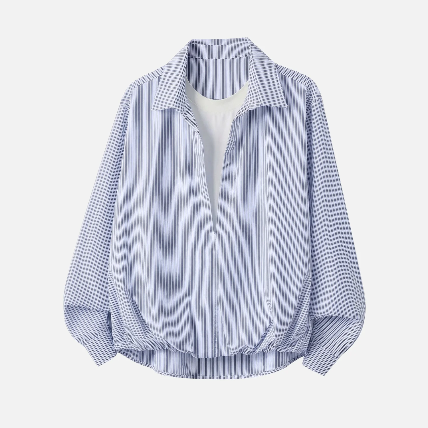 Deep V Faux-Layered Stripe Shirt - Beauption
