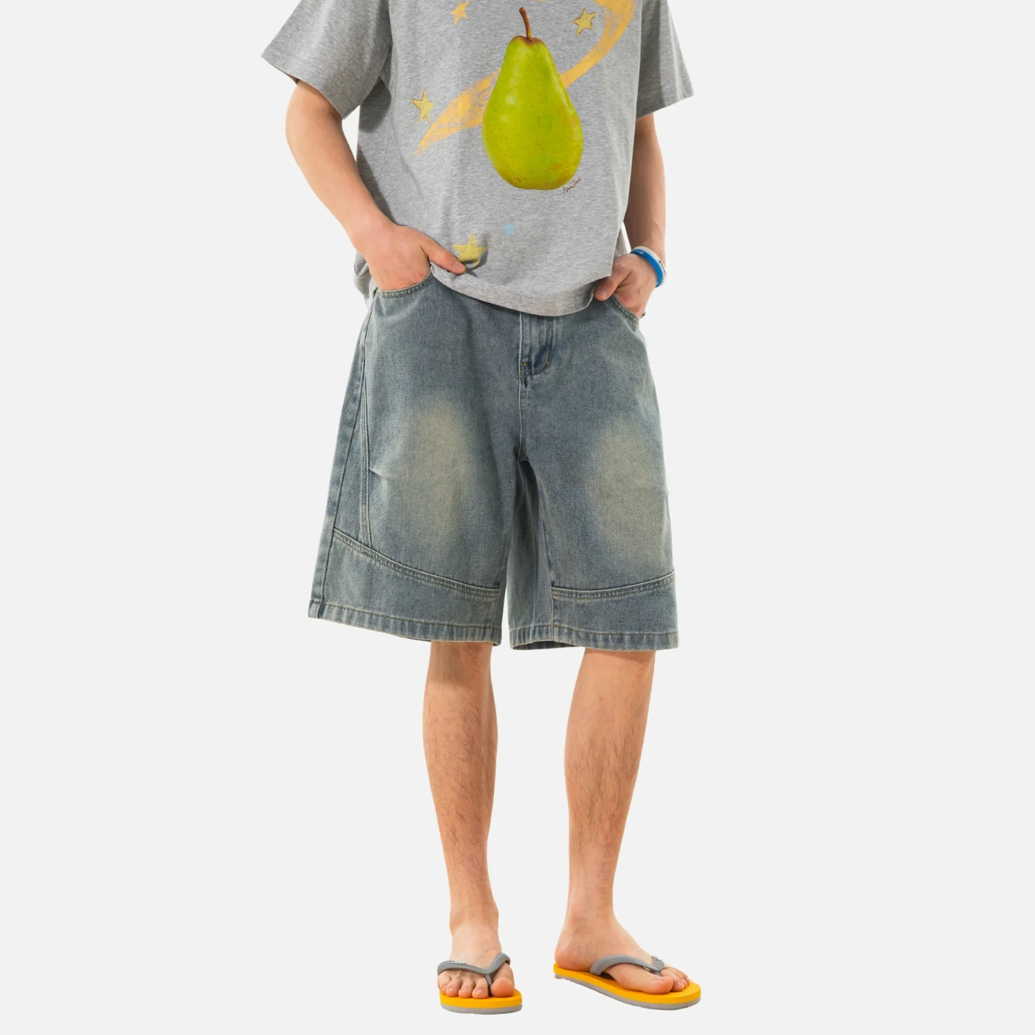 Vintage Washed Pleated Denim Shorts - Beauption