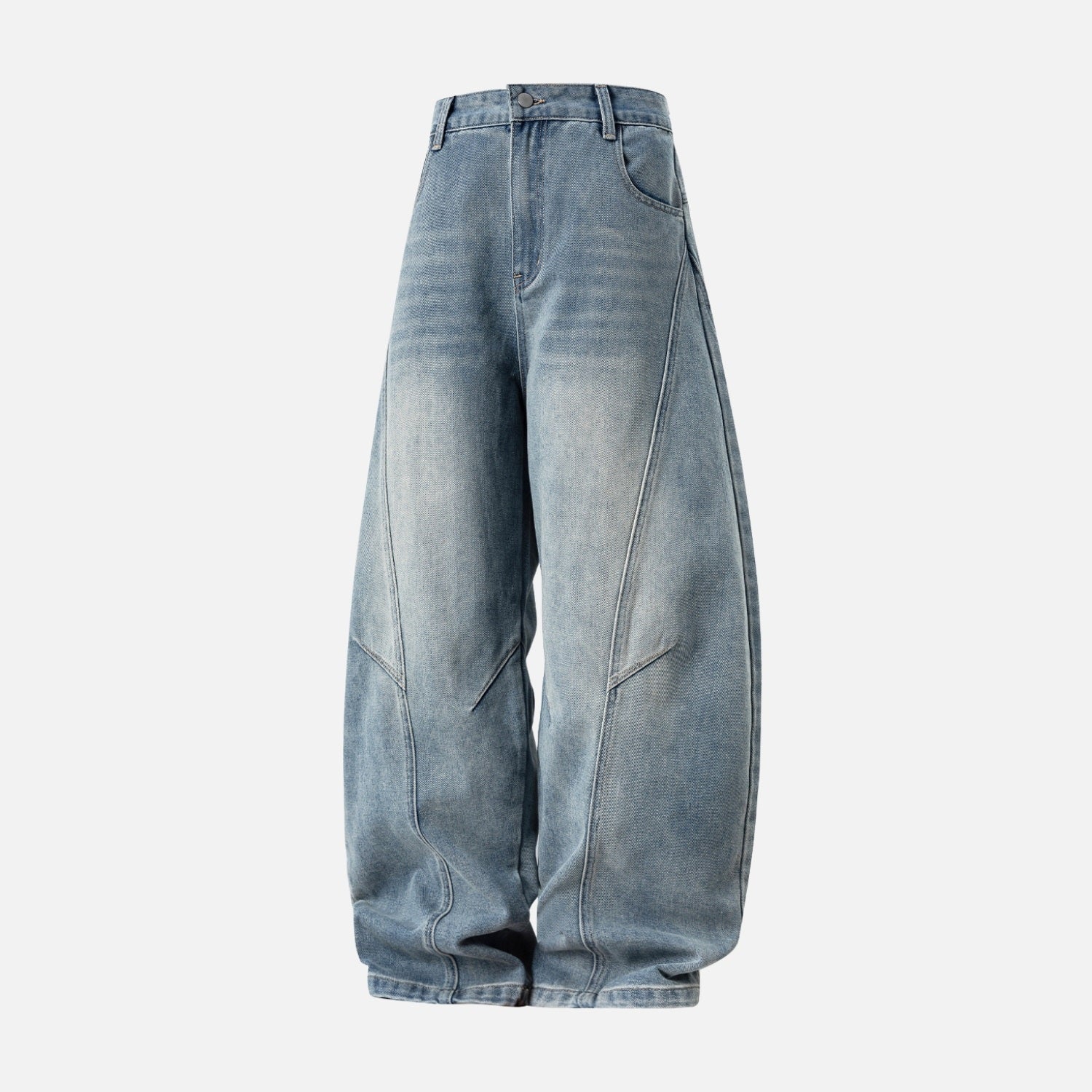 Vintage Washed Panel Baggy Jeans - Beauption