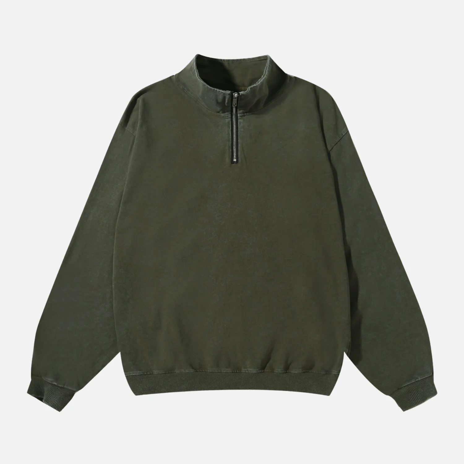 Washed Stand Collar Half-Zip Sweatshirt - Beauption