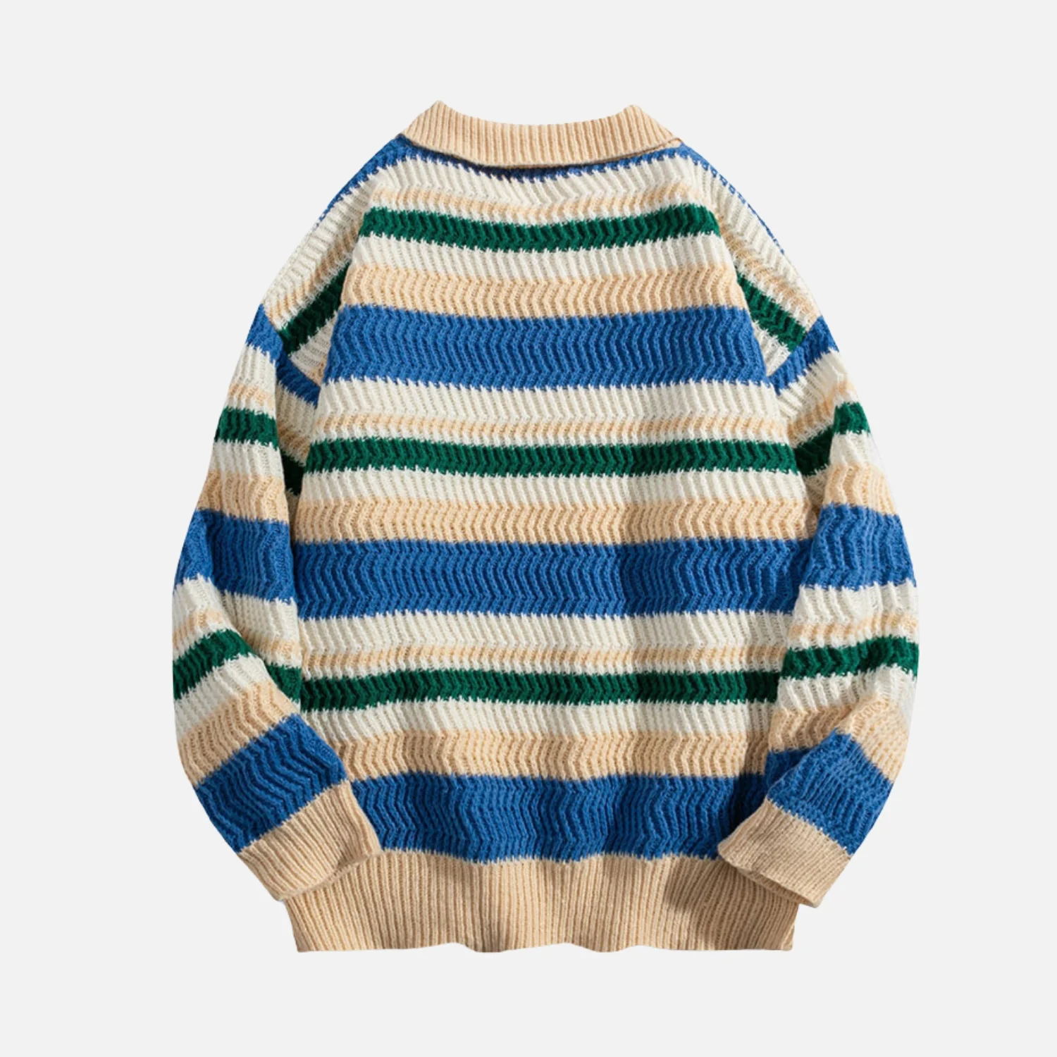 Colorblock Striped Polo Knit Sweater - Beauption