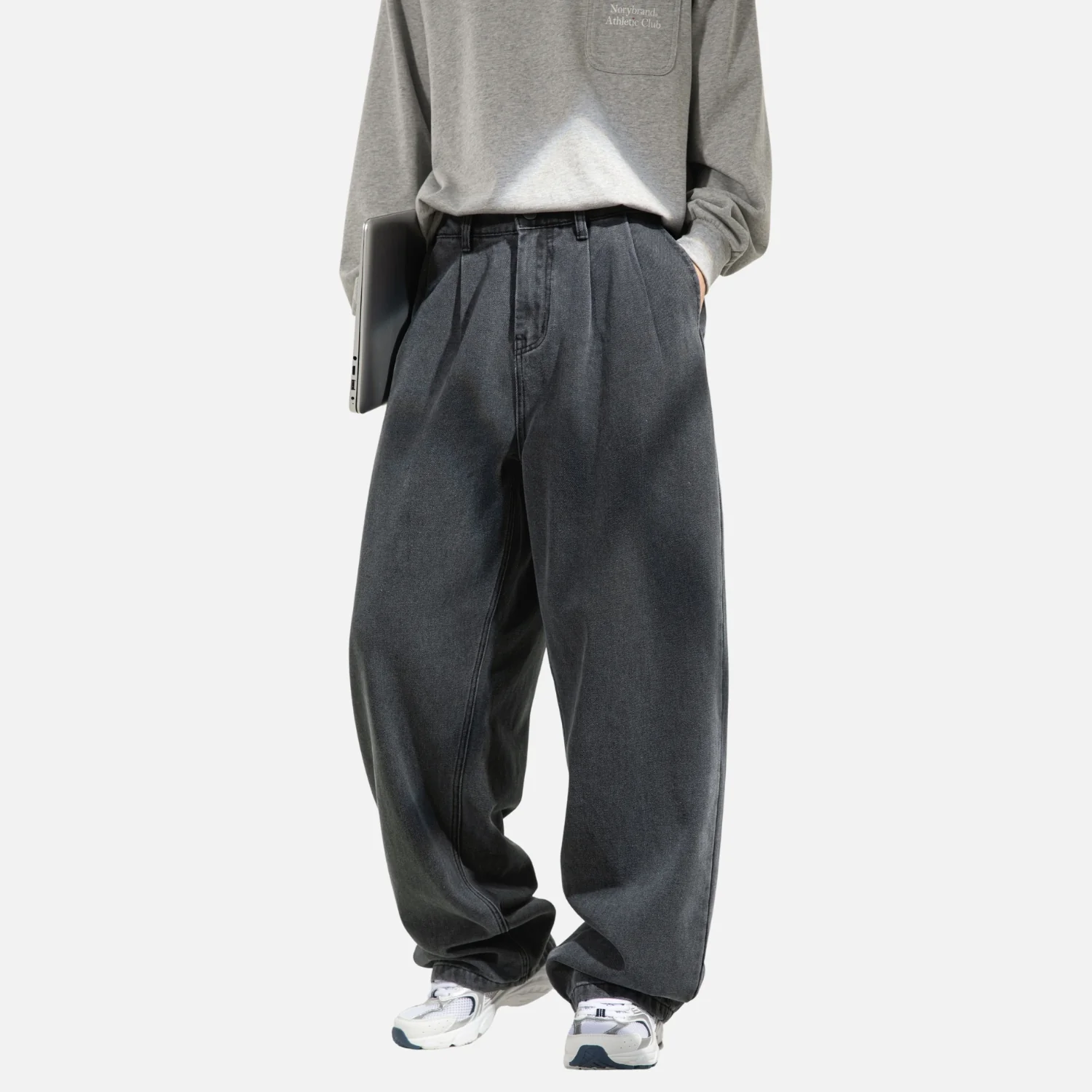 Washed Vintage Pleated Jeans - Beauption