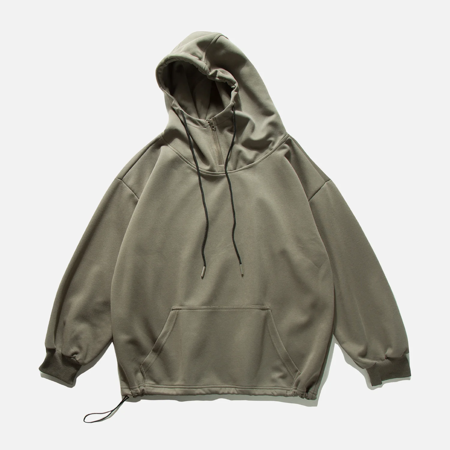 Solid Half-Zip Drawstring Hoodie - Beauption