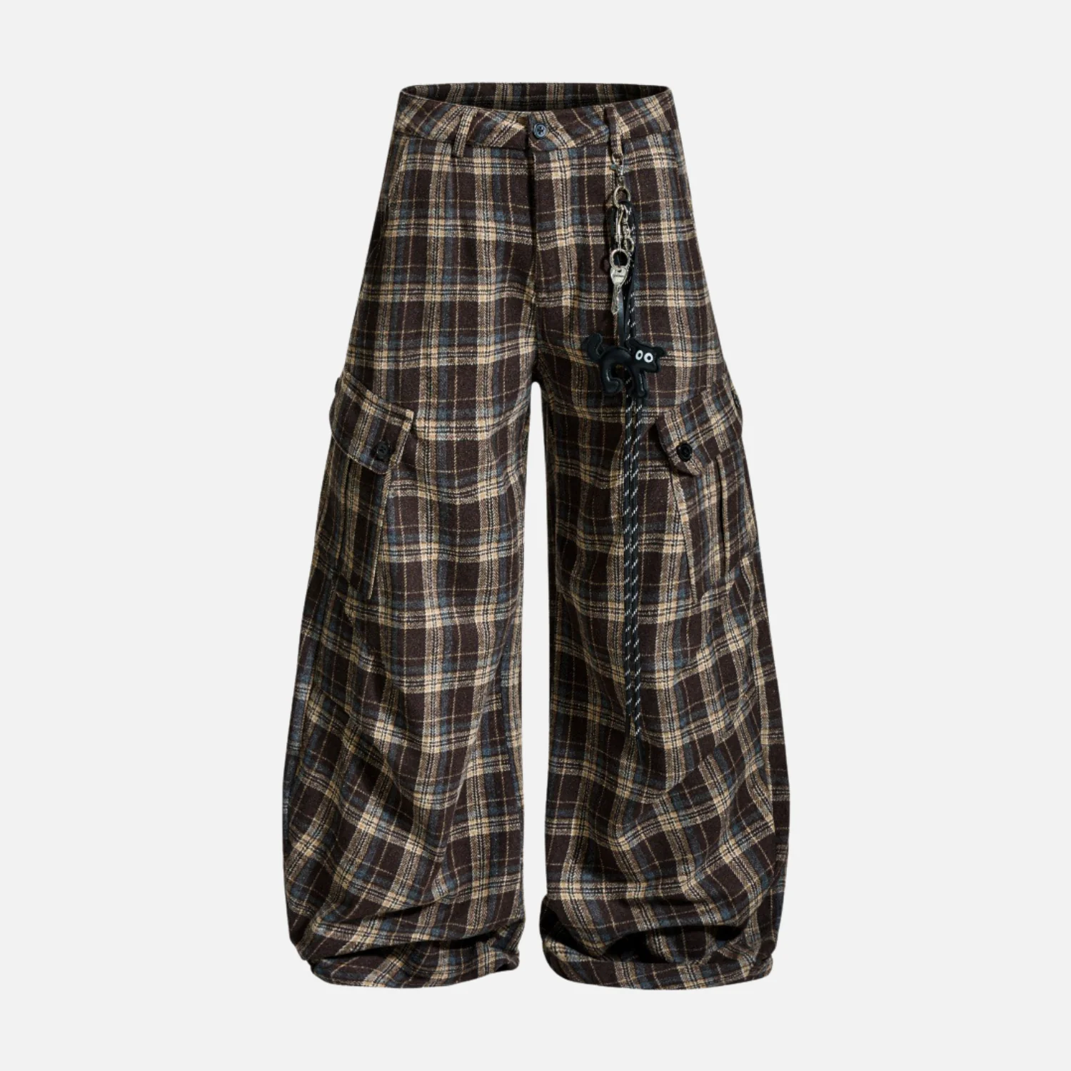 Vintage Plaid Cargo Baggy Pants - Beauption