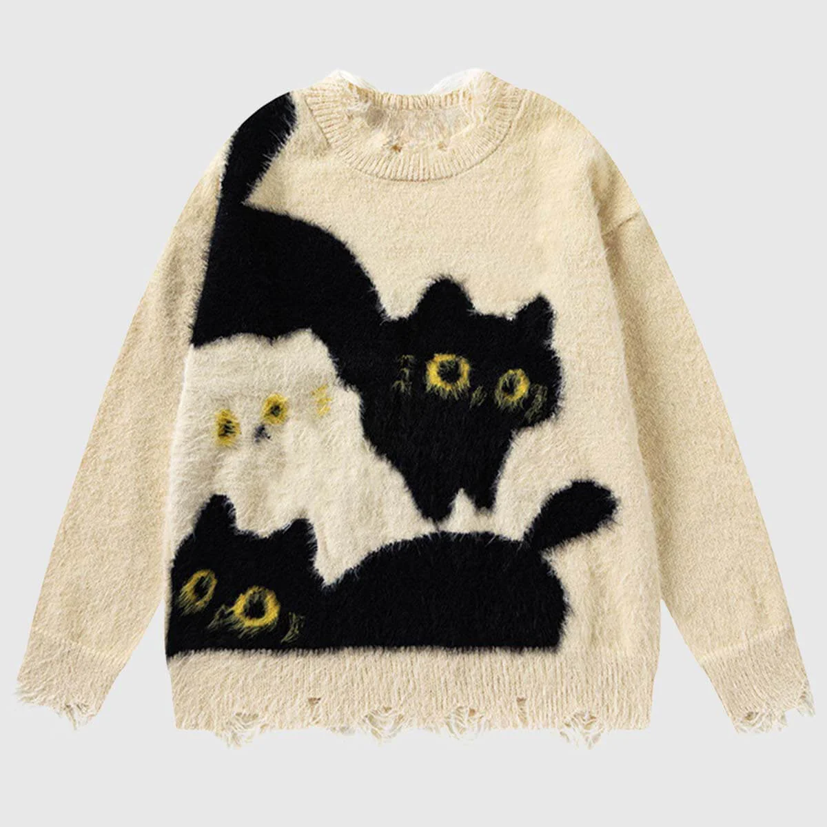 Cat Pattern Knit Sweater - Beauption