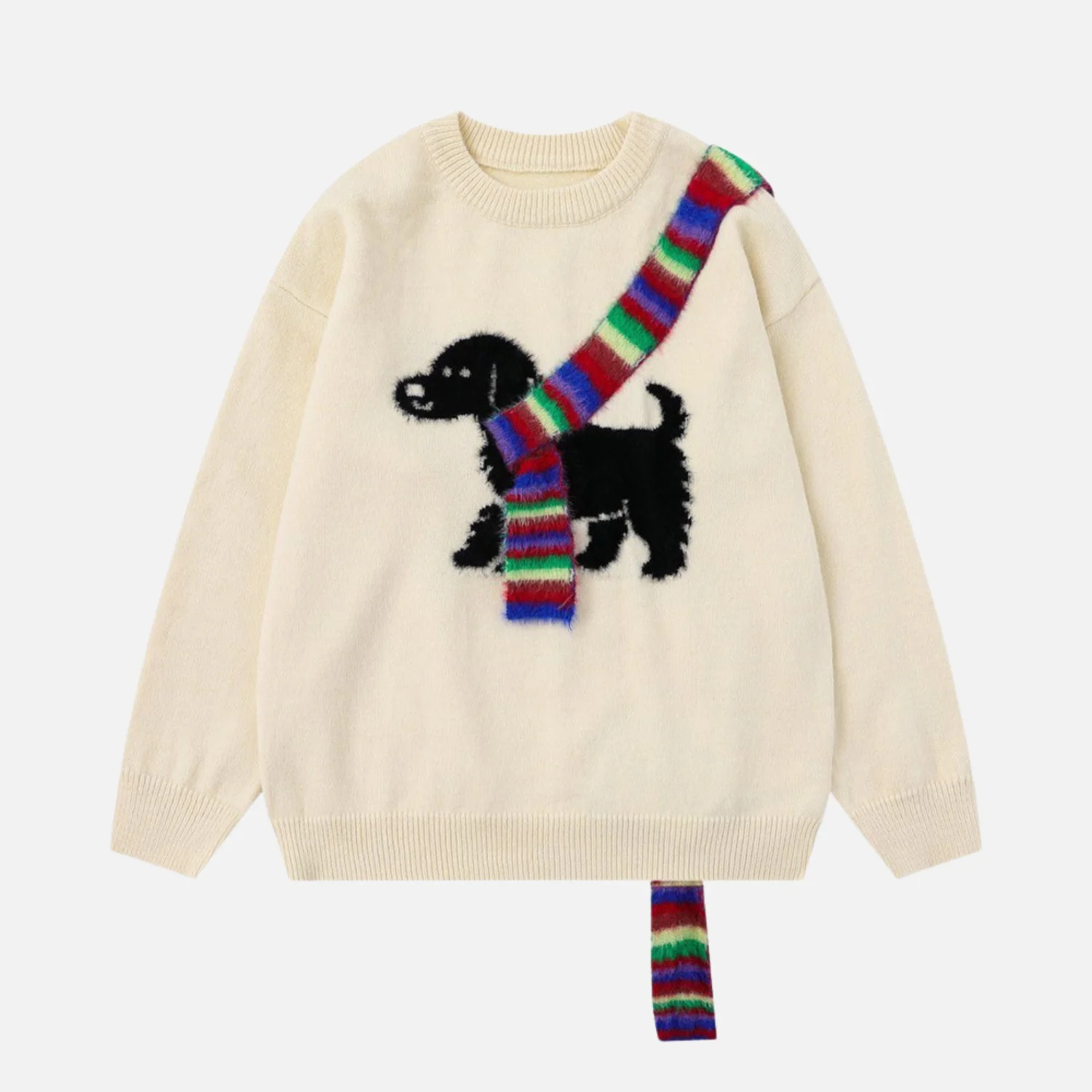 Dog Embroidery Colorblock Sweater - Beauption