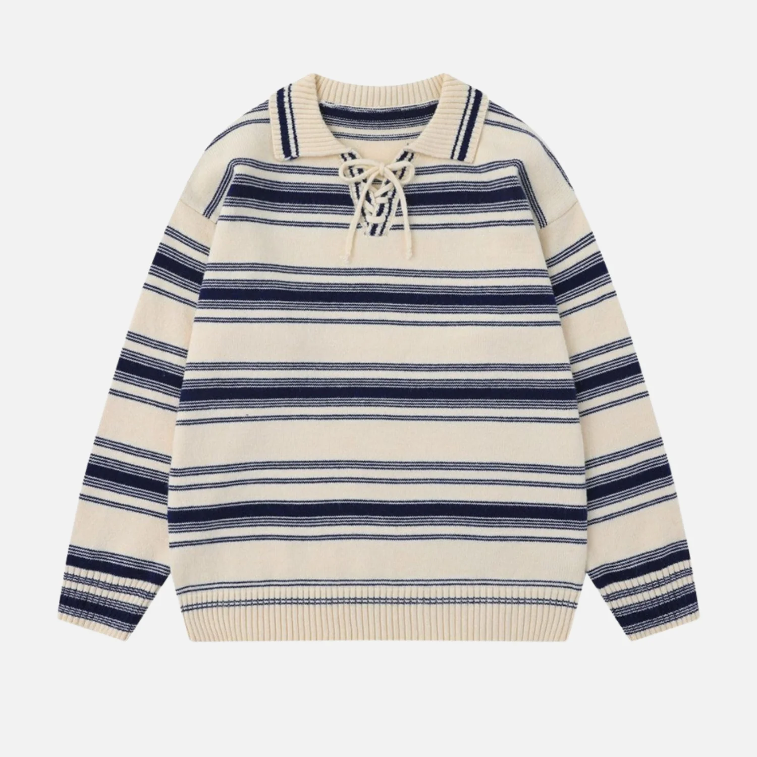 College Style Striped Tie Polo Sweater - Beauption