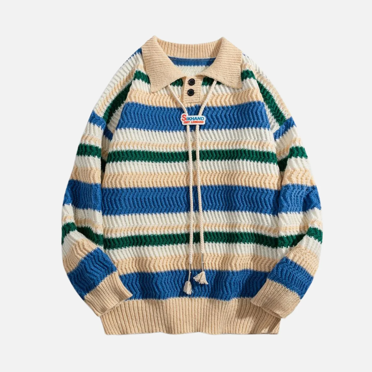 Colorblock Striped Polo Knit Sweater - Beauption