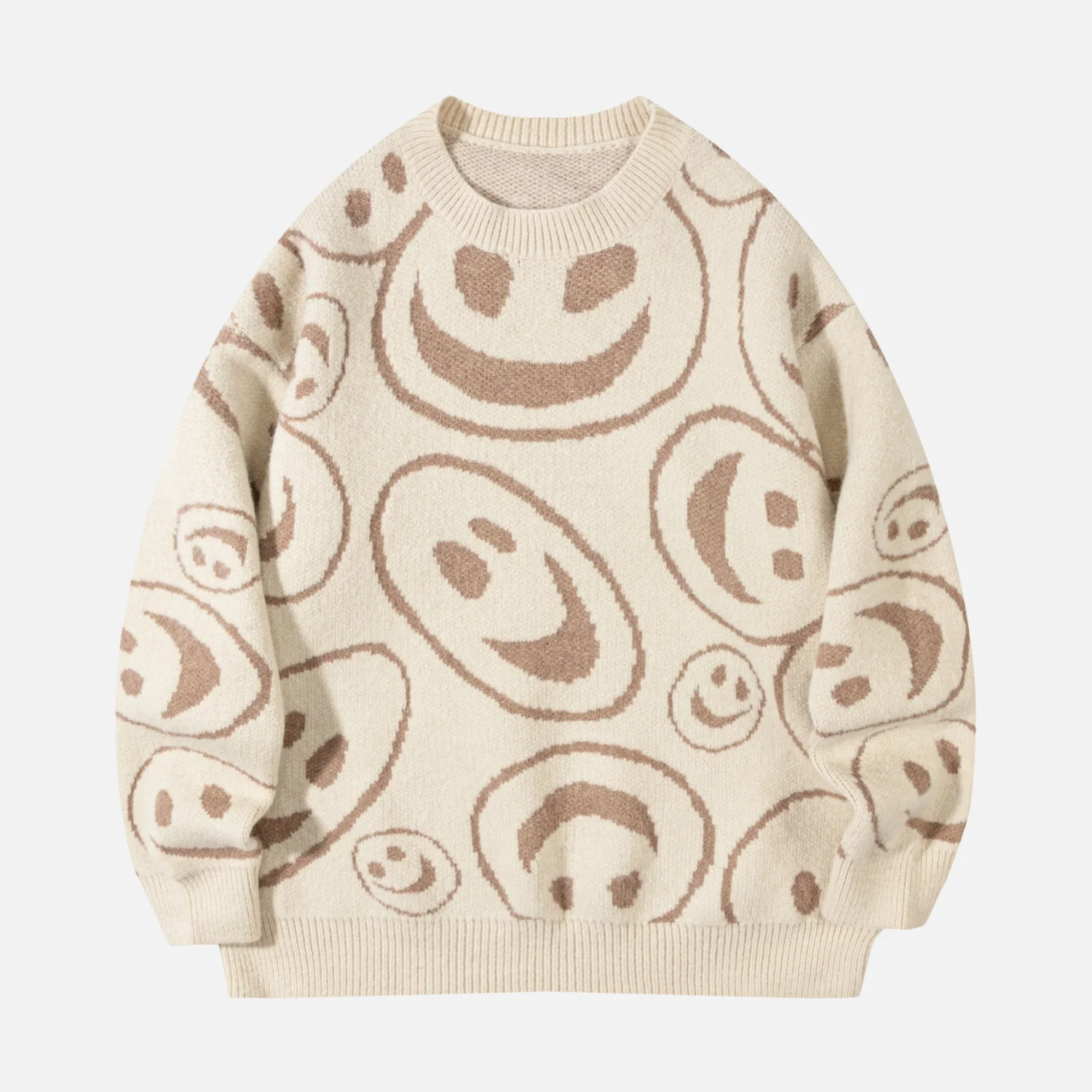All-Over Smiley Jacquard Sweater - Beauption