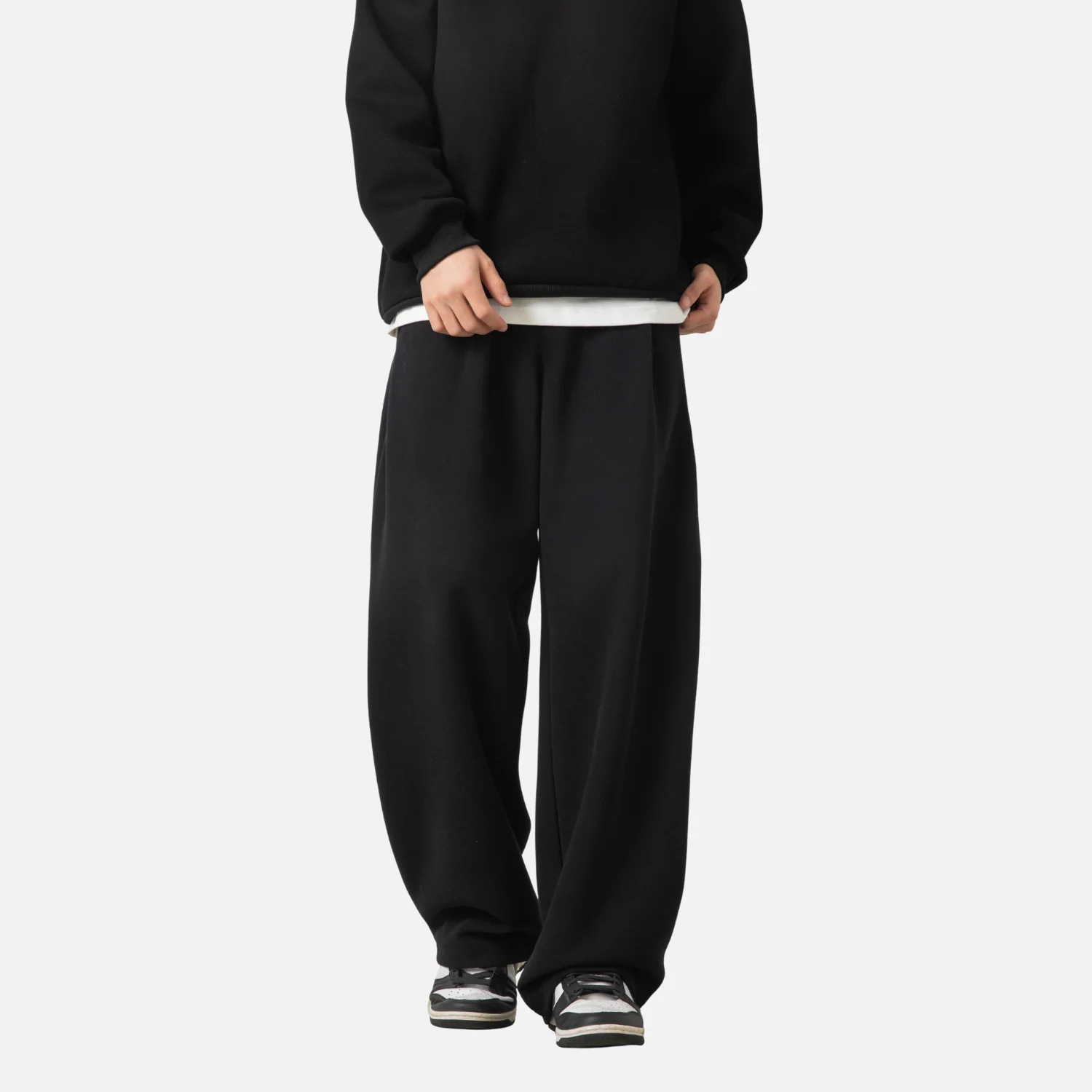 Pleated-Side Straight Baggy Pants - Beauption