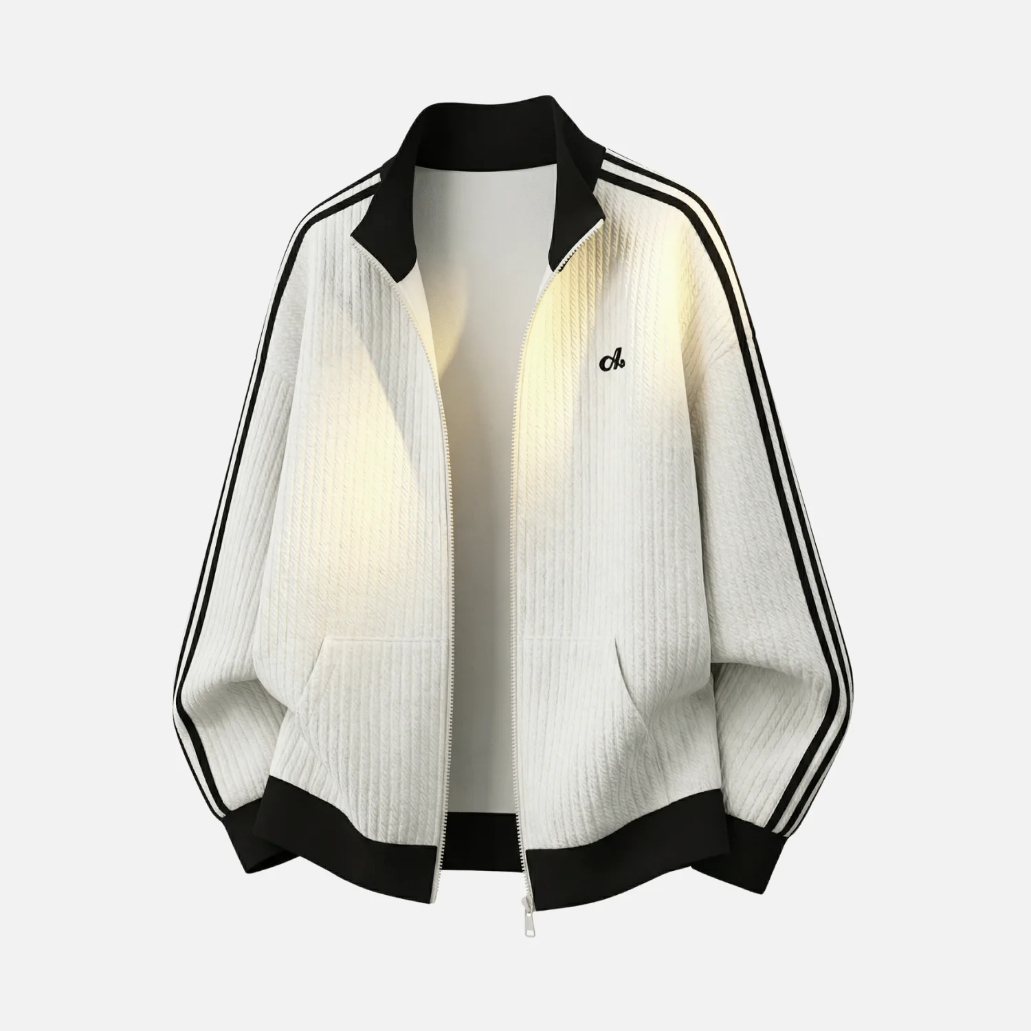 Colorblock Textured Zip-Up Jacket - Beauption