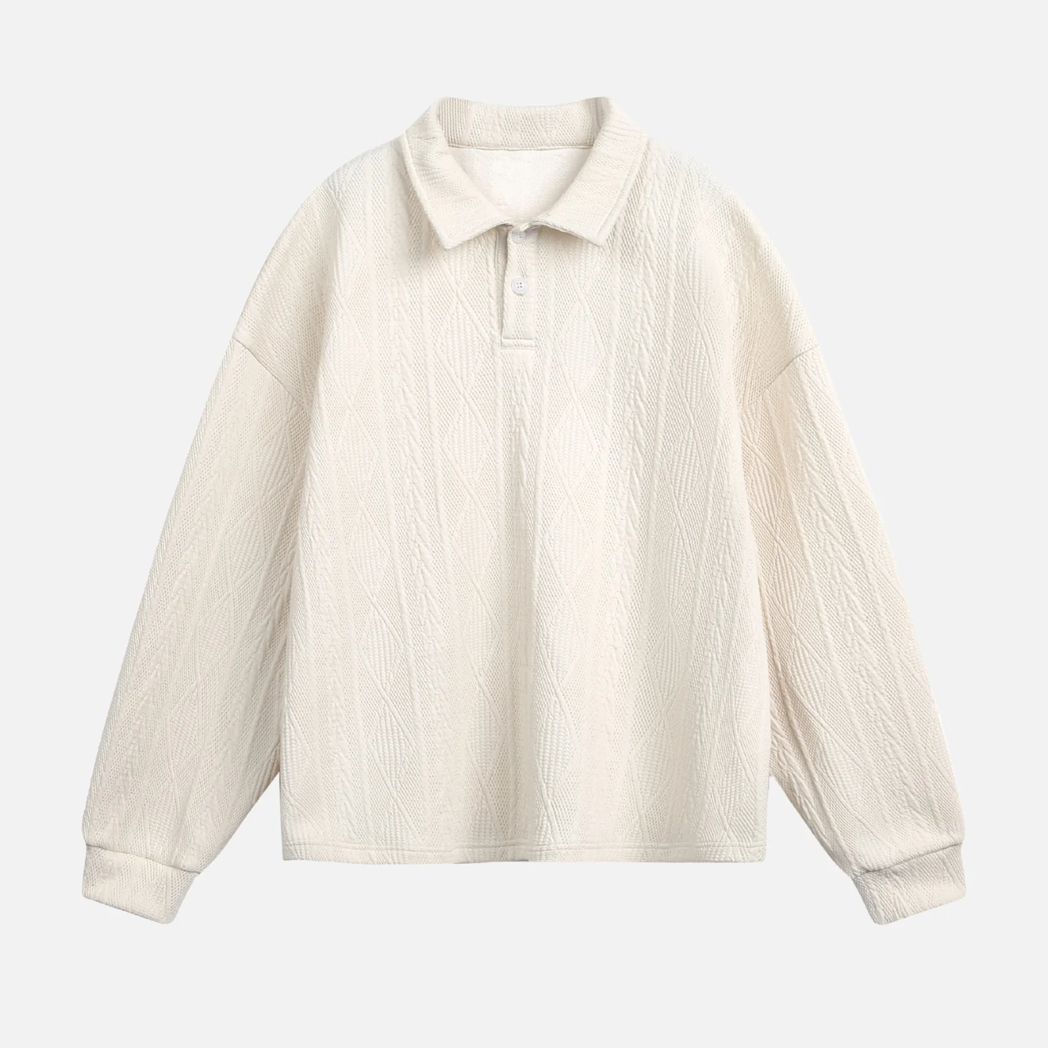 Heavy Jacquard Textured Polo Sweatshirt - Beauption