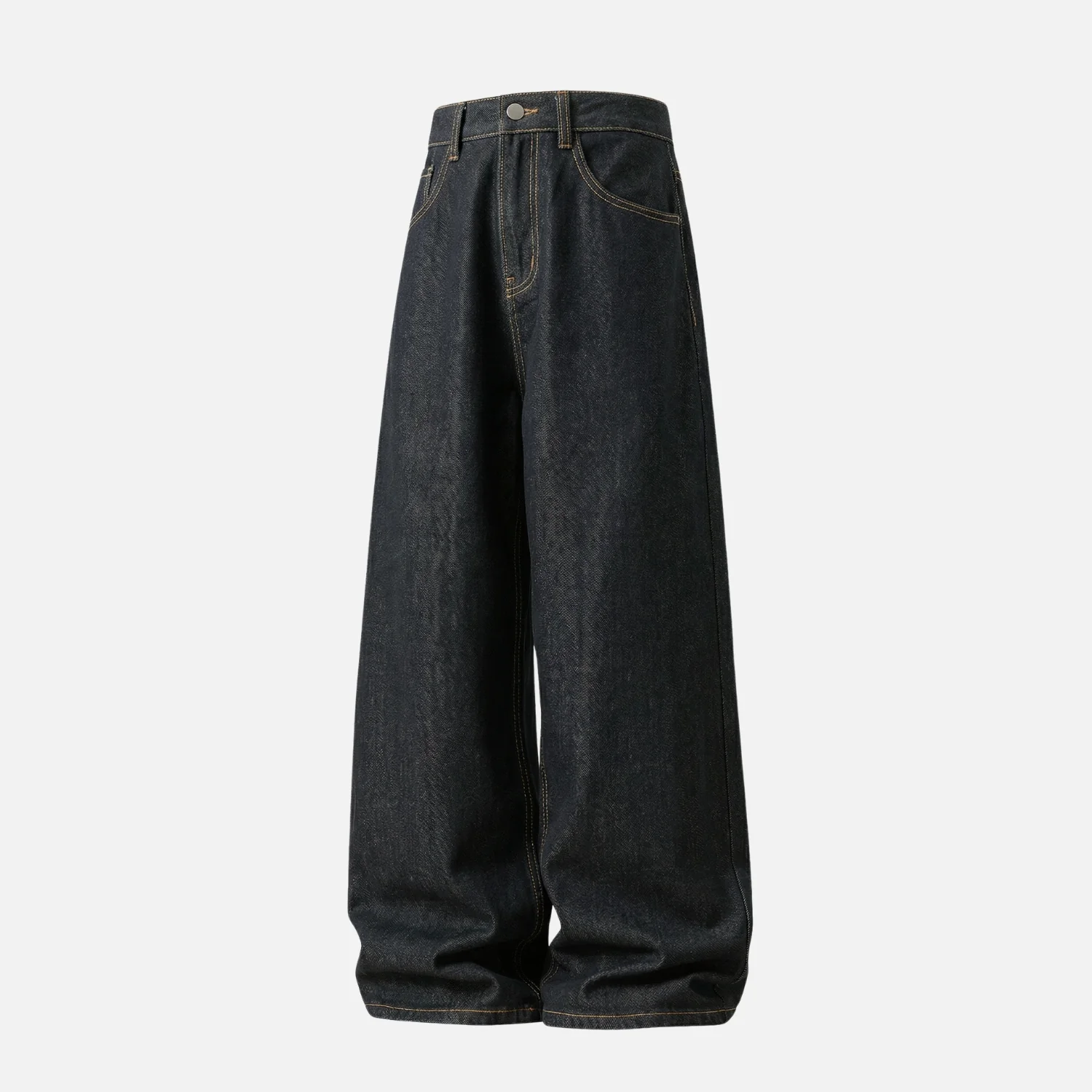 Vintage Contrast-Stitch Straight Jeans - Beauption
