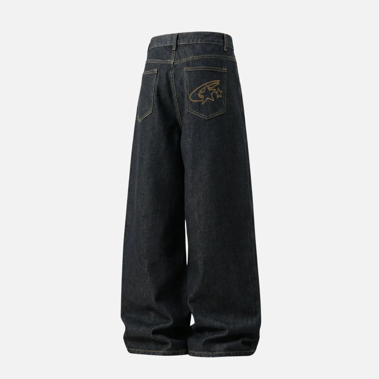 Vintage Contrast-Stitch Straight Jeans - Beauption