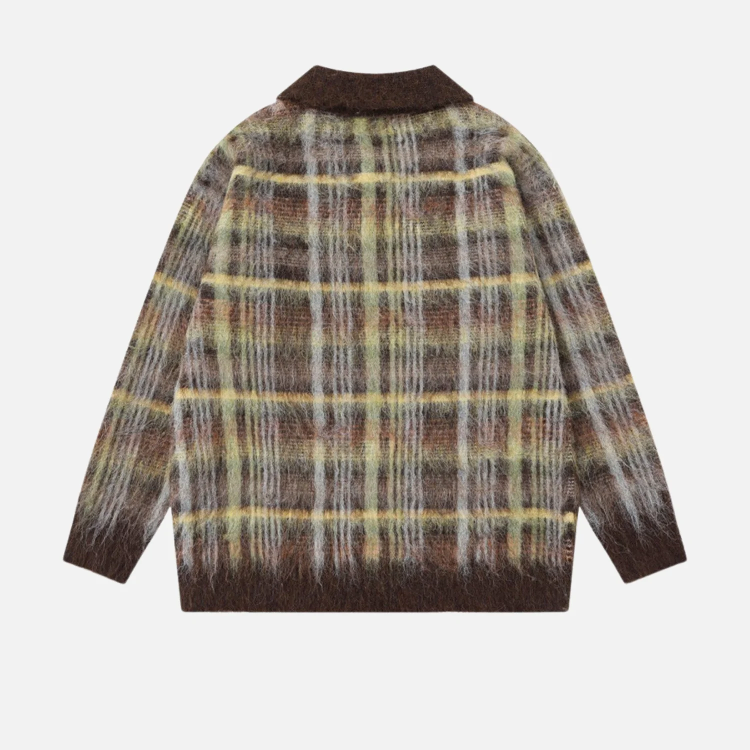 Vintage Plaid Brushed Knit Sweater - Beauption