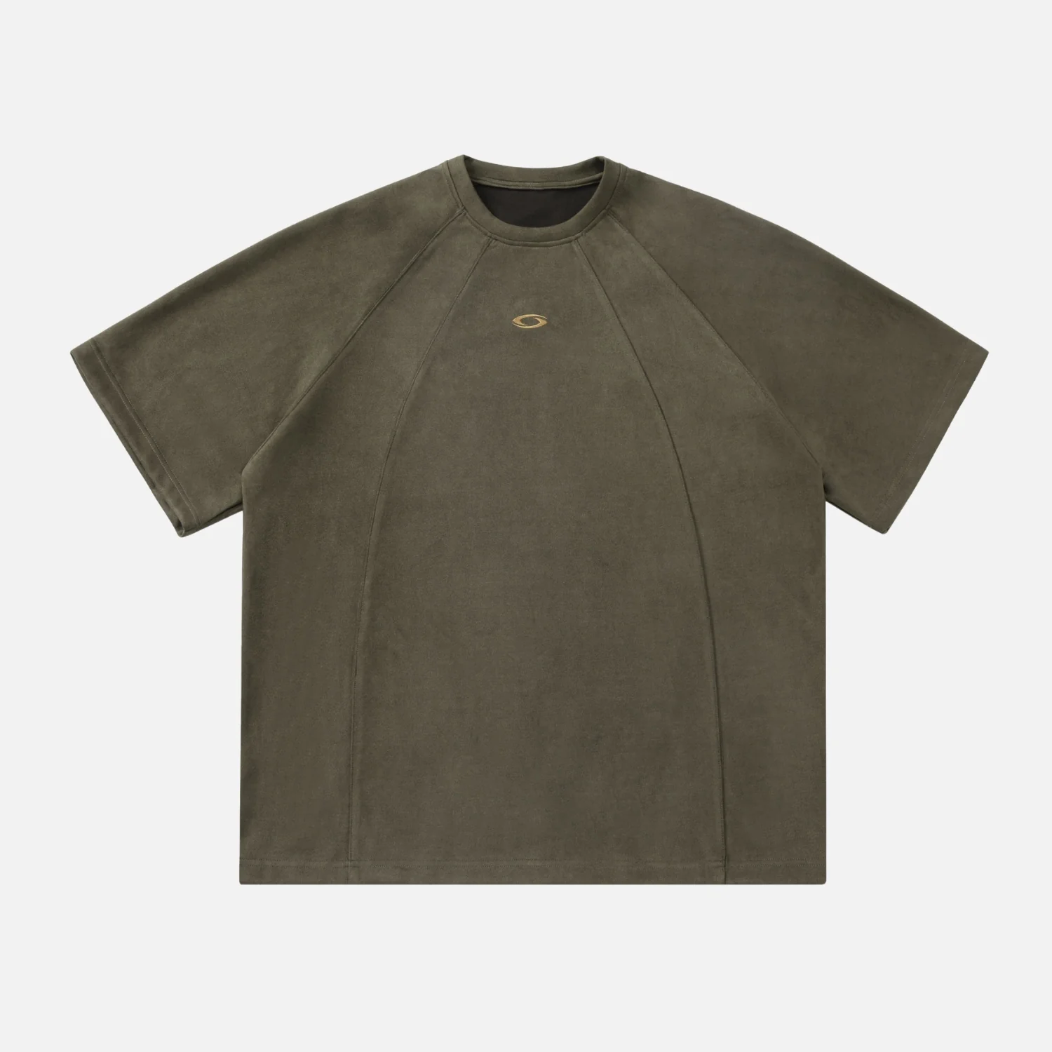 Paneled Faux Suede Short Sleeve Tee - Beauption