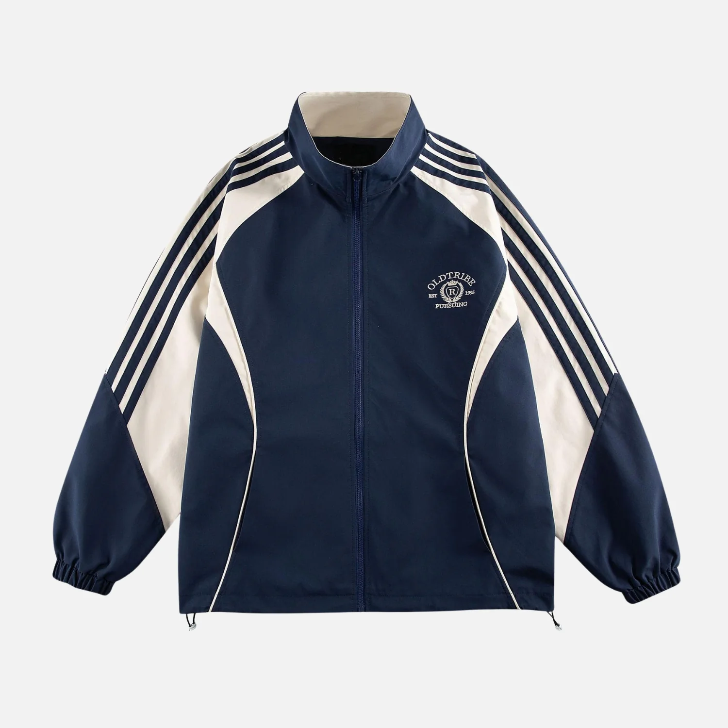Vintage Striped Stand-Collar Track Jacket - Beauption
