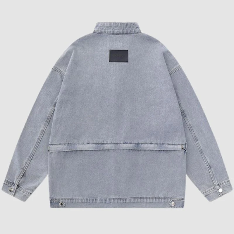 Number Embroidered Denim Jacket - Beauption