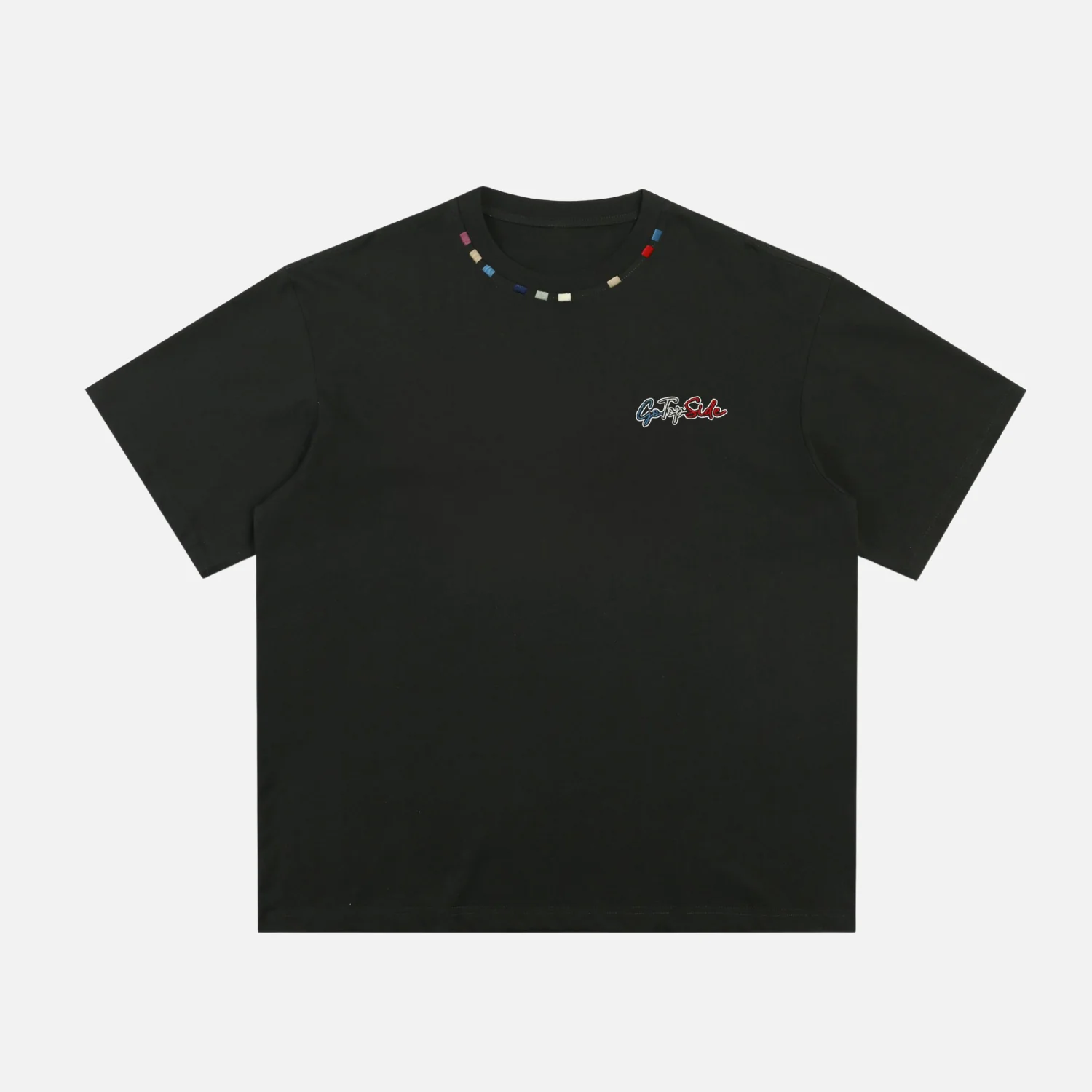Color-Embroidered Short Sleeve Tee - Beauption